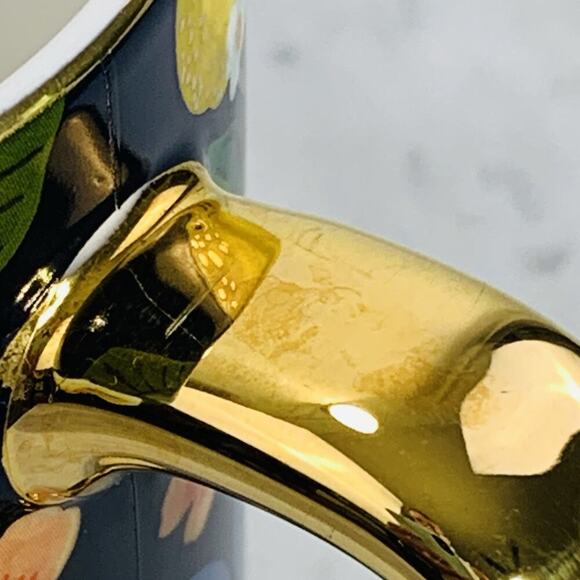 ANTHROPOLOGIE x RIFLE PAPER CO Set 2 Mugs Citrus Grove Black Gold Gild 16 oz EUC - Picture 8 of 8